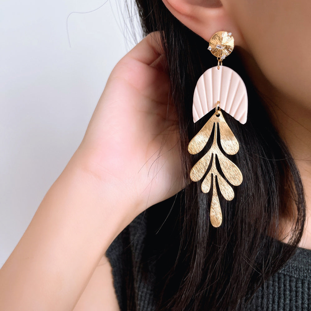 Brass Blade Decorative Handmade Shell Polymer Clay Stud Earrings