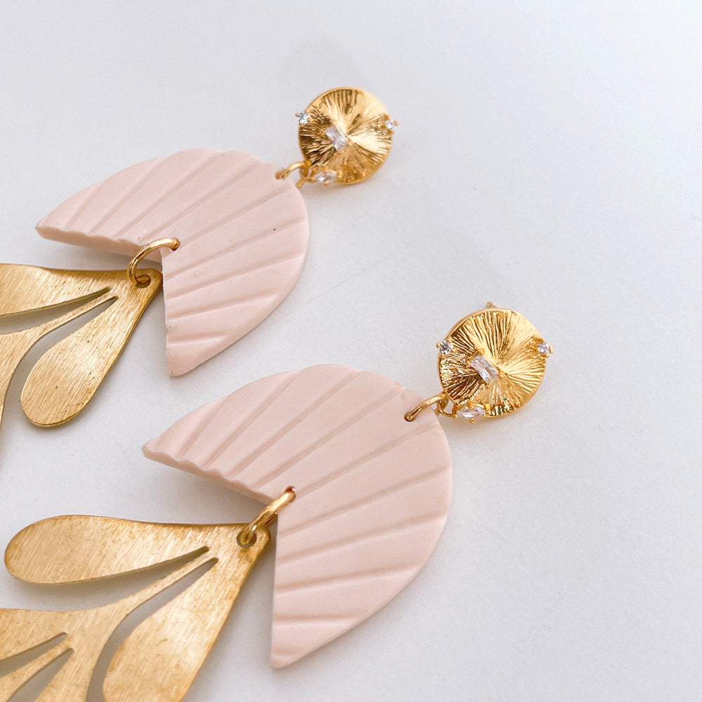 Brass Blade Decorative Handmade Shell Polymer Clay Stud Earrings