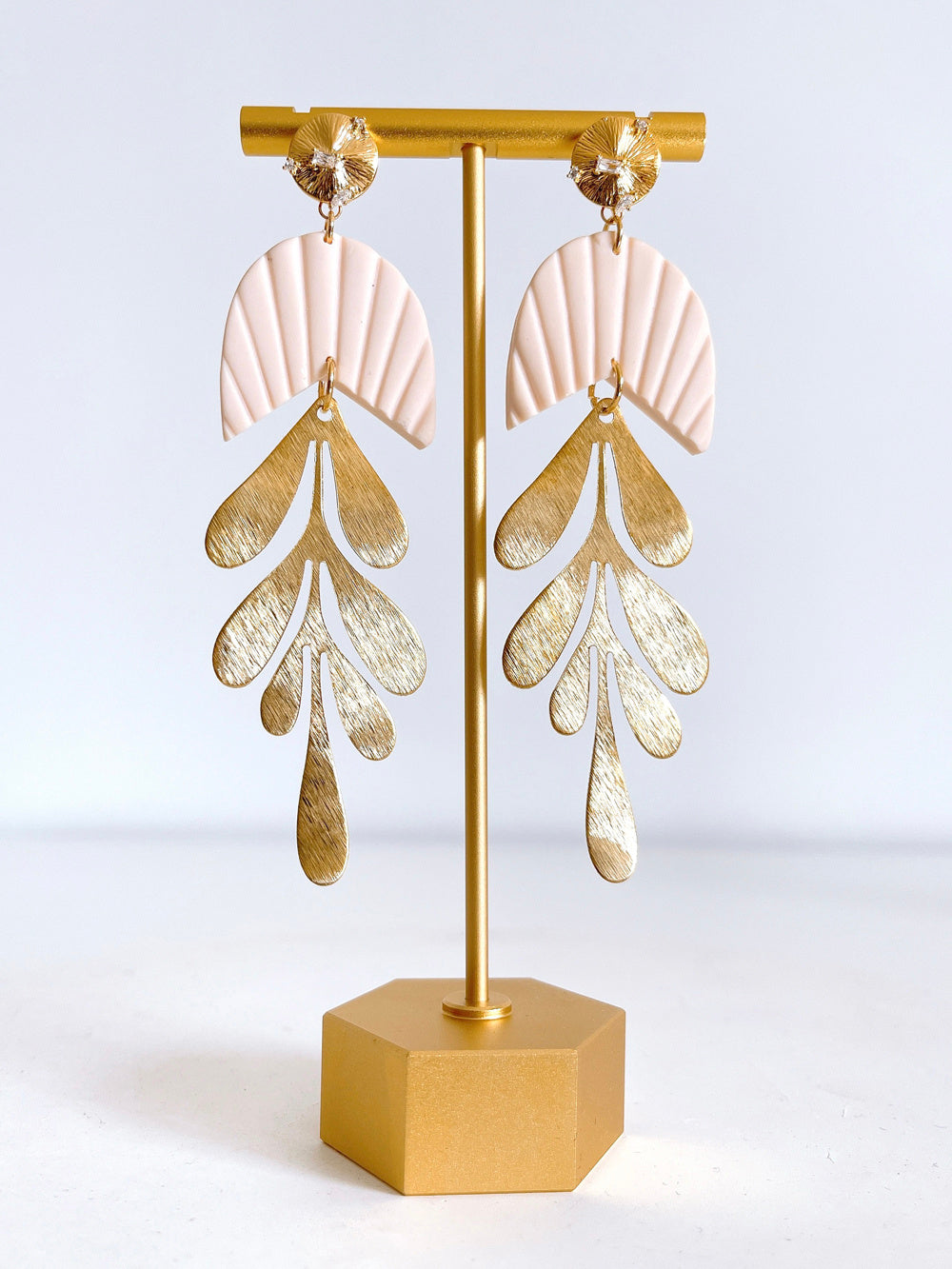 Brass Blade Decorative Handmade Shell Polymer Clay Stud Earrings