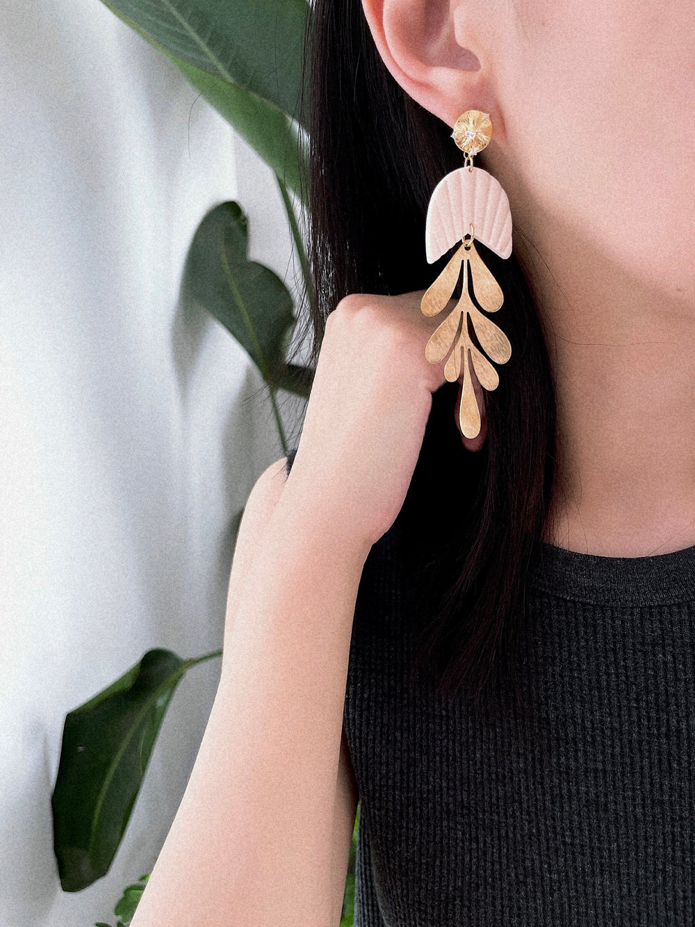 Brass Blade Decorative Handmade Shell Polymer Clay Stud Earrings